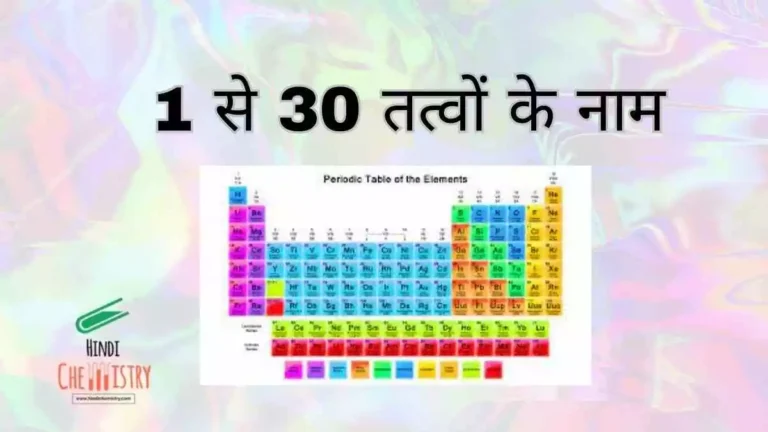 1 से 30 तत्वों के नाम, सूत्र, प्रतीक, परमाणु क्रमांक तथा परमाणु भार